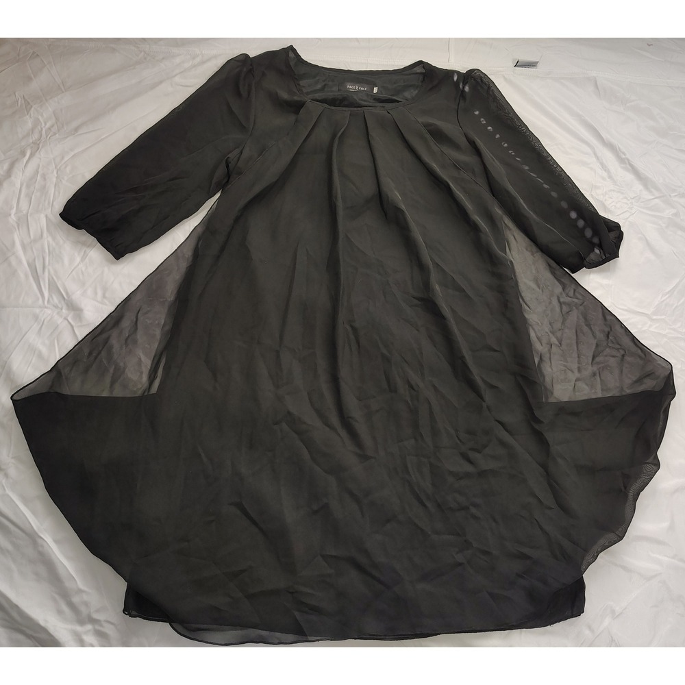 Face 2 Face Black Chiffon Pleated Tunic Dress Handkerchief Hem 3XL
